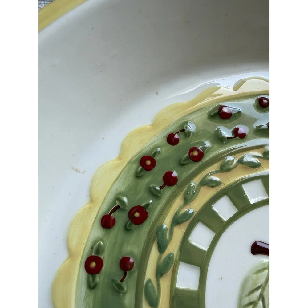 Mary Engelbreit Cherries Pie Deep Dish Plate Large Vintage 1998 Cottagecore‎